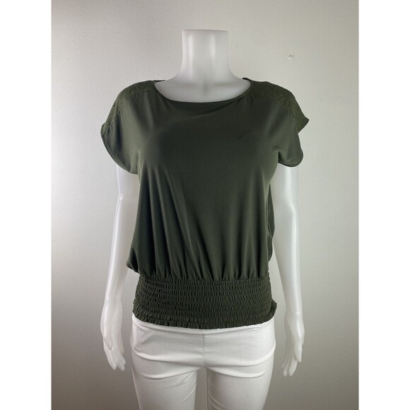 F. Michael Kors Blouse Size M Green Top Cap Sleeve Shirt Round Neck NWT $88 - Picture 5 of 10